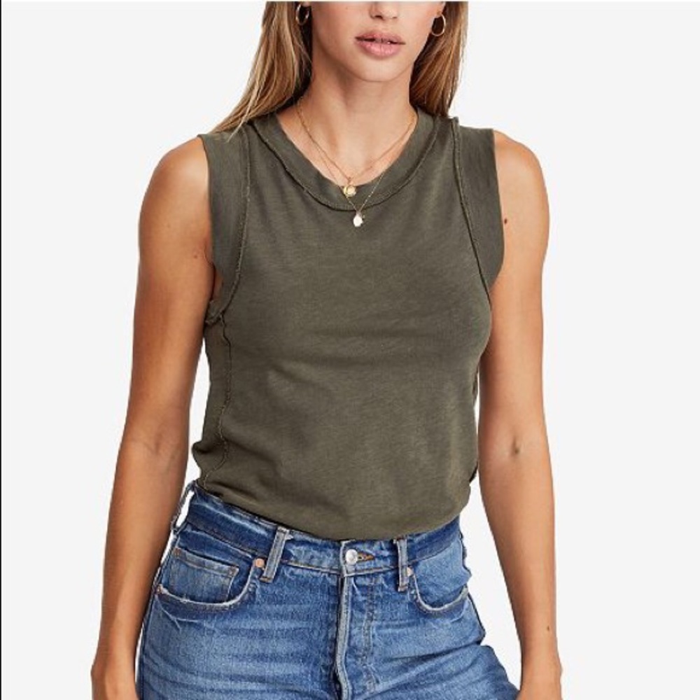 New Free People Green tank sleeveless top shirt